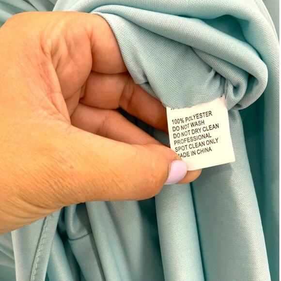 Ieena For Mac Duggal Blue Long Sleeve Jersey Sheath Gown Size 12 NWT $348 MSRP - Picture 9 of 9